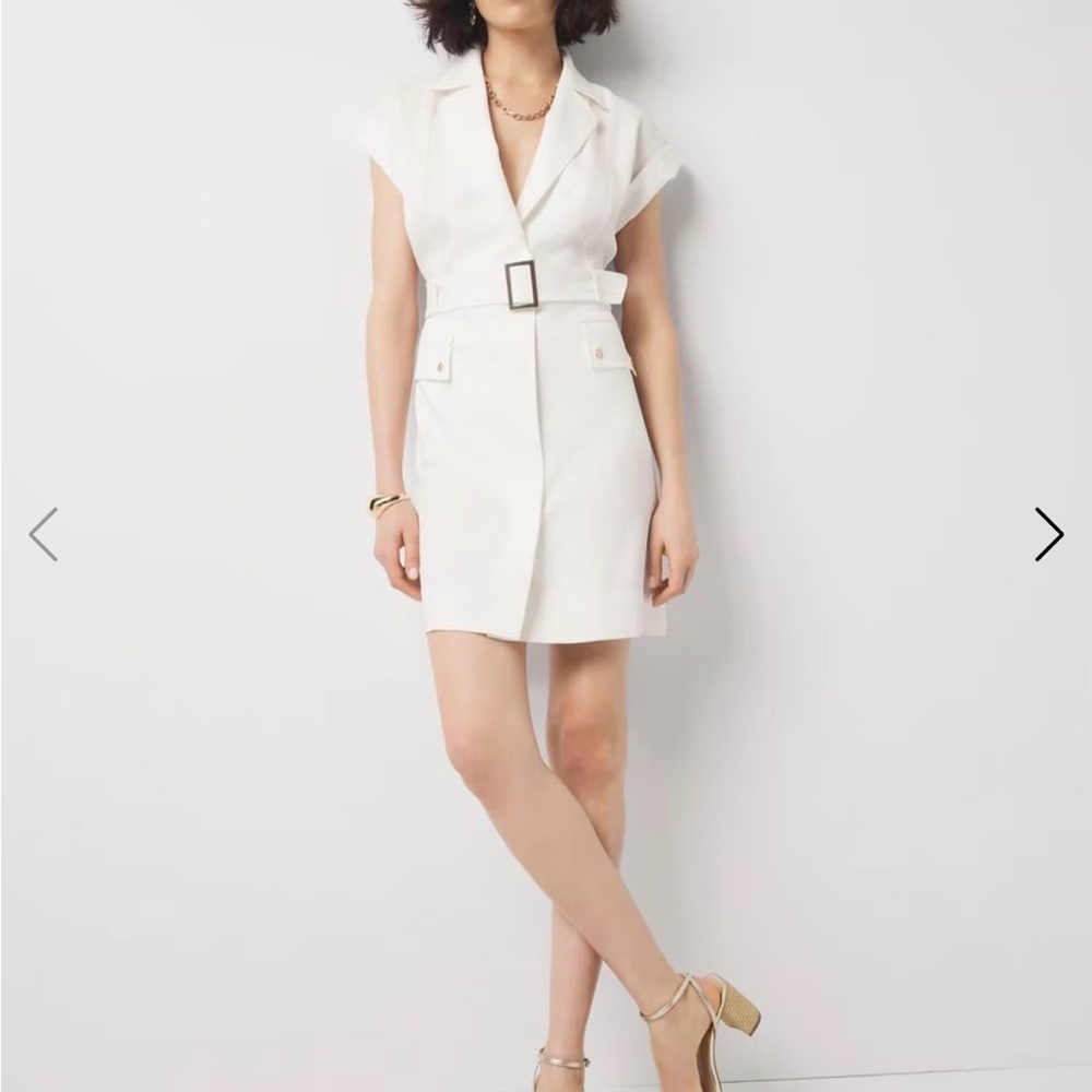 White House Black Market White Belted Blazer Shirt Dress 18